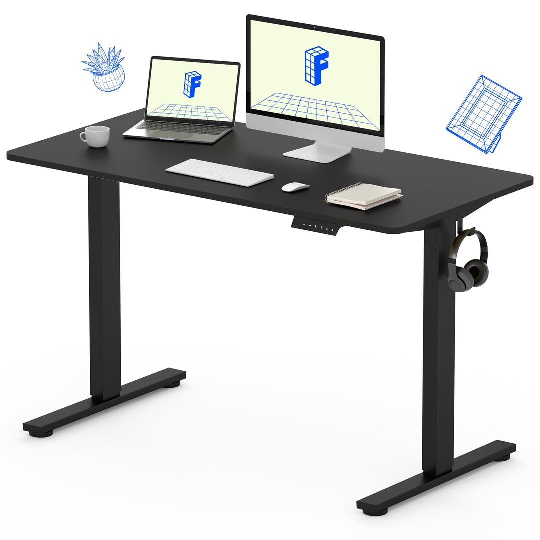 FLEXISPOTEN1 Whole-Piece Standing Desk 48 x 24 Inches Electric Height Adjustable Desk Sit Stand Desk Home Office Desks (Black Frame + Black Table Top)