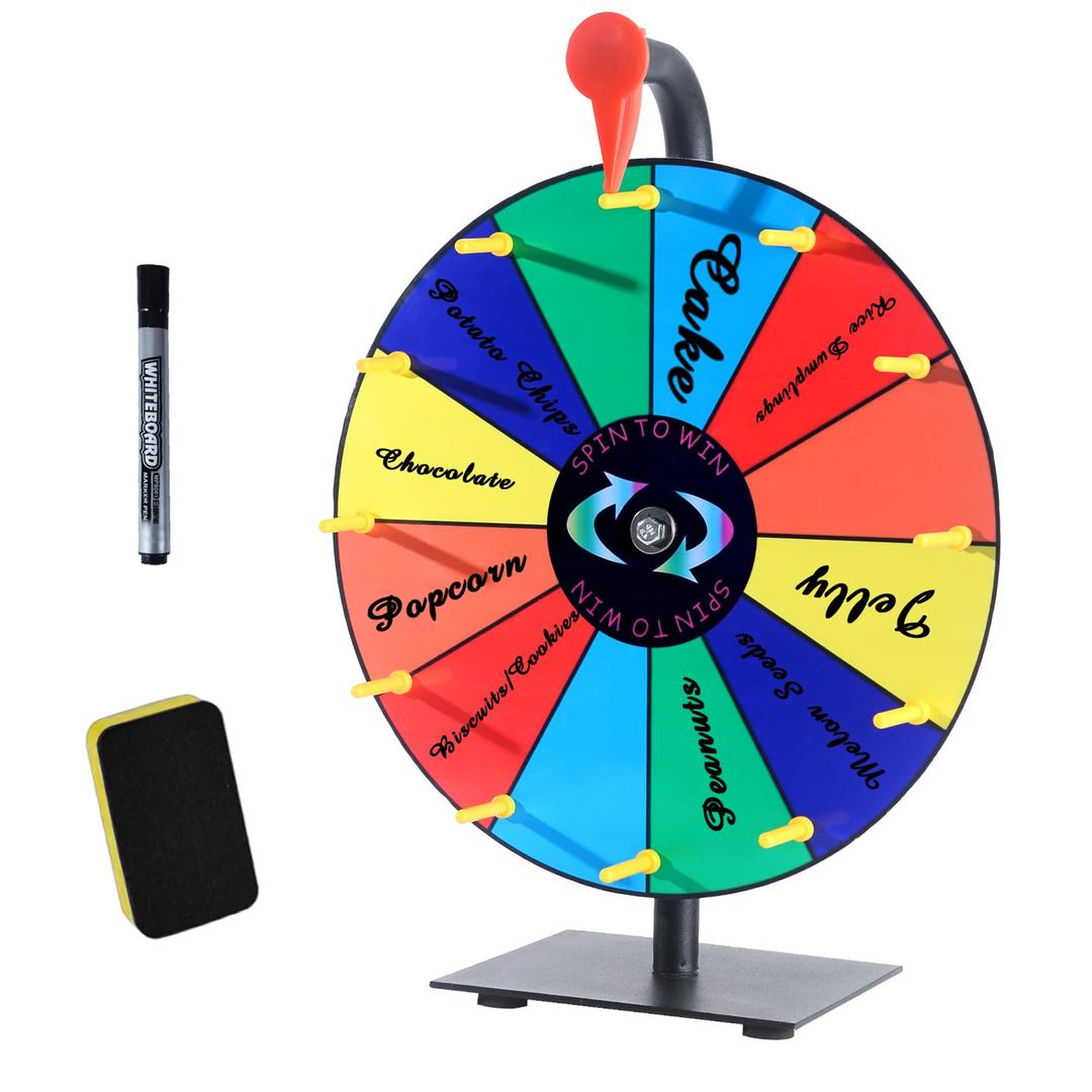 12 Inch Spin Wheel Prize Wheel with 12 Slots,Heavy Duty Base and Stand,Ideal for Carnival Events Home Parties and Tradeshows Engaging Spinning Wheel for Prizes Wheel of Fortune Spin the Wheel