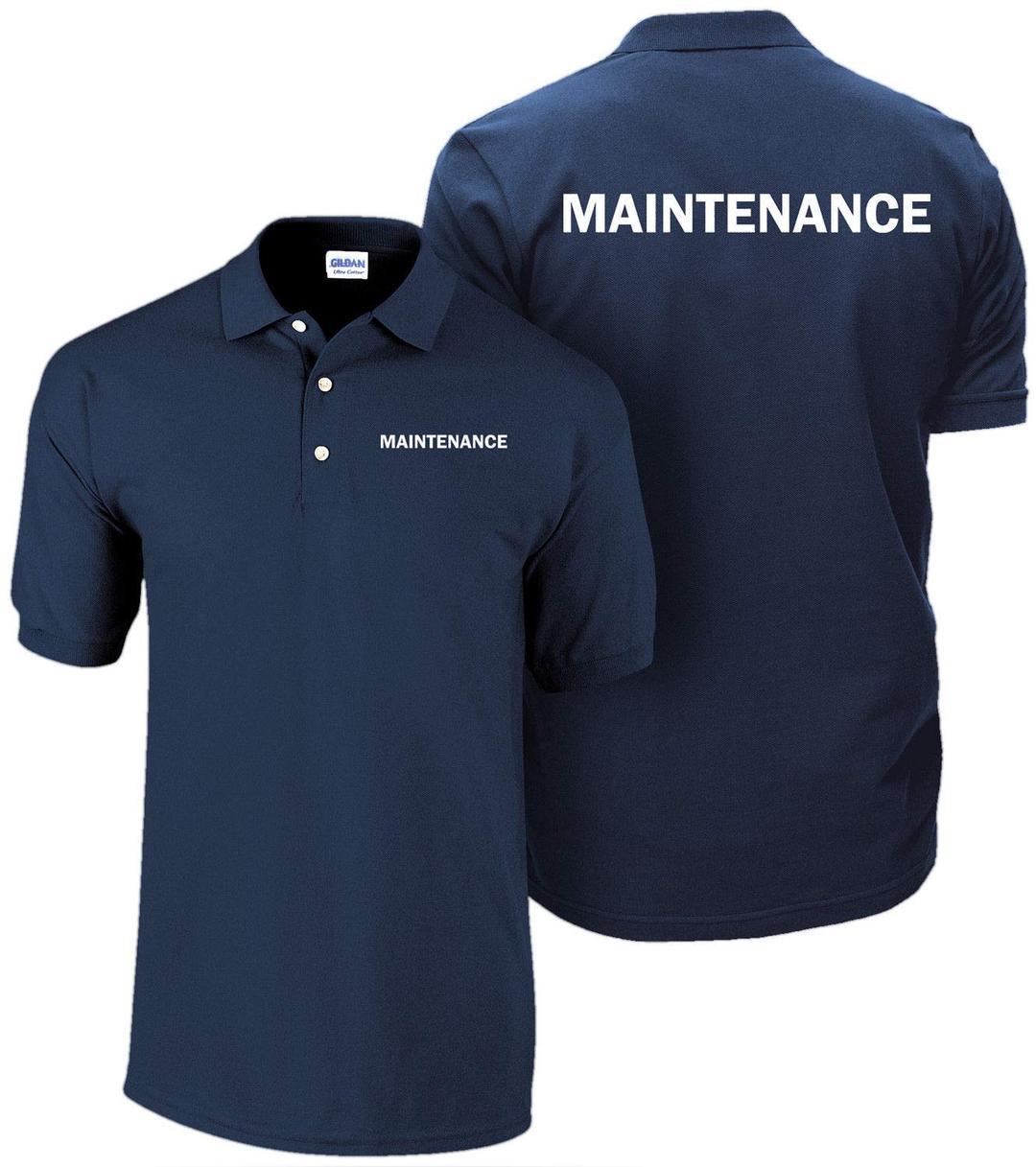 Smart People Clothing Maintenance Easy Care Polo with Front and Back Screen Prints, Staff Shirt, Hotel Uniform, Housekeeping.