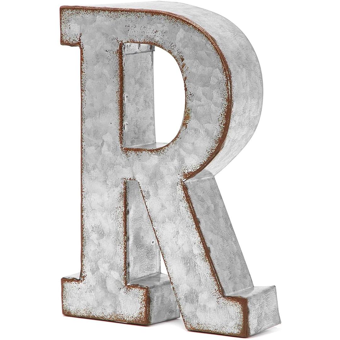 Bright Creations Rustic Letter Wall Decor - Galvanized Metal 3D Letter R Decor