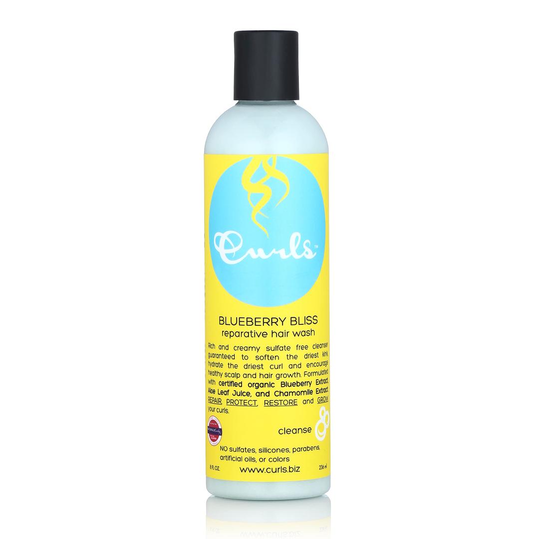 Curls Blueberry Bliss Reparative Hair Wash - 8 oz, Encourage Balanced Scalp, Rich and Creamy Sulfate-Free Cleanser, For Wavy, Curly, and Coily Hair Types