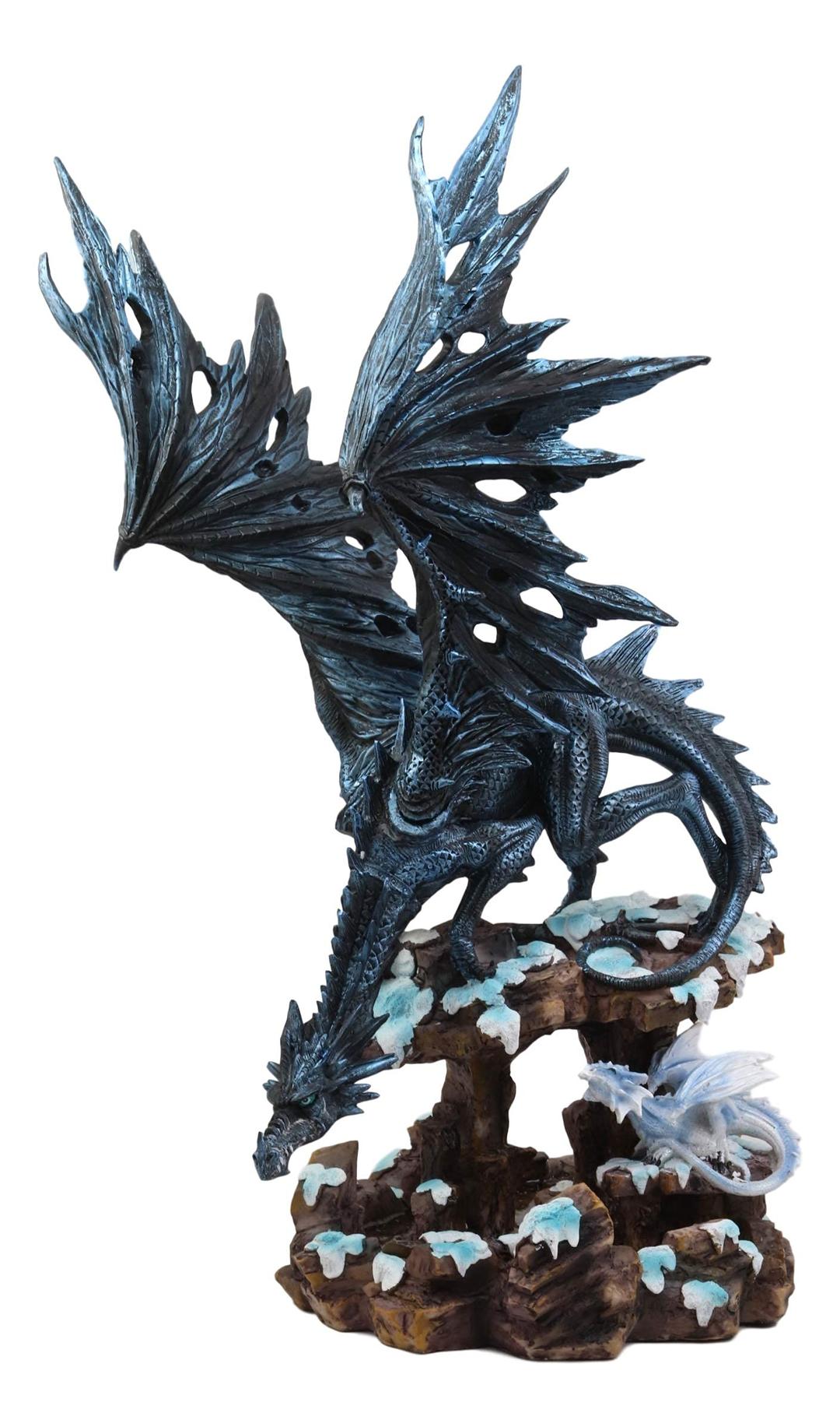 Ebros Large Night Fury Winter Dark Dragon with Frozen Ice White Baby Dragonling Hatchling Statue 18.5" Tall Dungeons Dragons Fantasy Home and Garden Decor Sculpture Medieval Renaissance Figurine