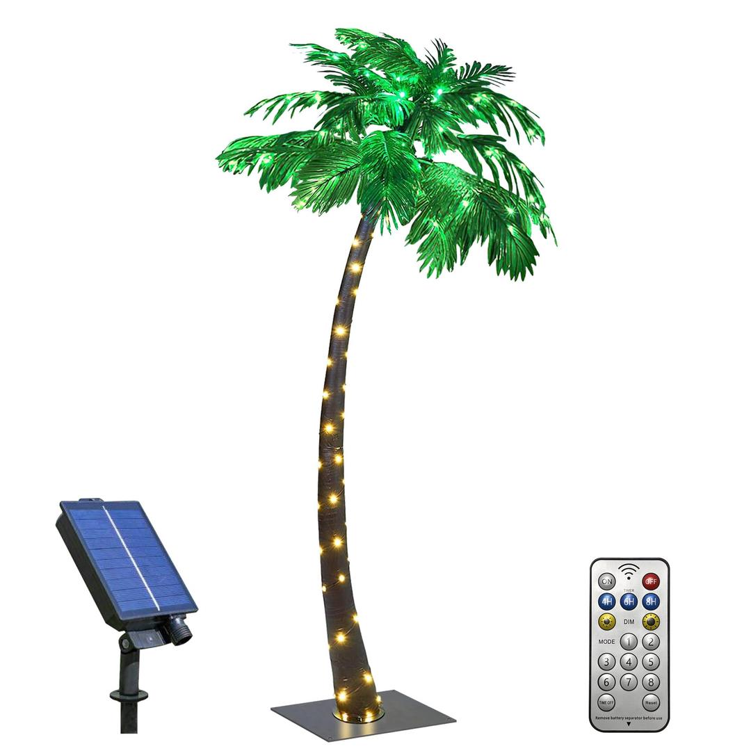 Lightshare 7FT Solar Palm Tree Artificial Tree, 96LED Lights, Decoration for Home, Party, Christmas, Nativity, Outdoor Patio