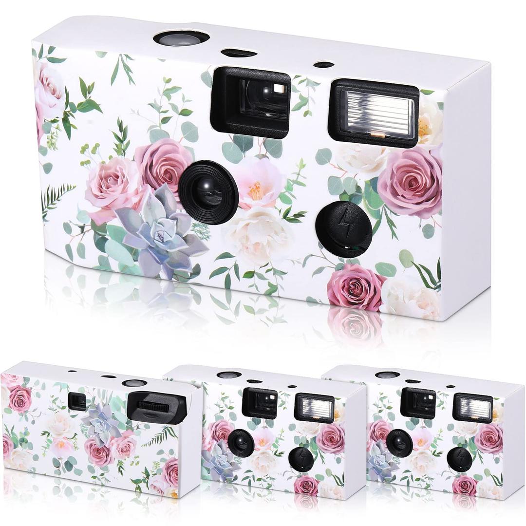 4 Pack Disposable Camera for Wedding, 34mm Single Use Camera with Flash and Hand Strap Disposable Cameras One Time Camera for Gathering Wedding Anniversary Travel Camp Party Supply