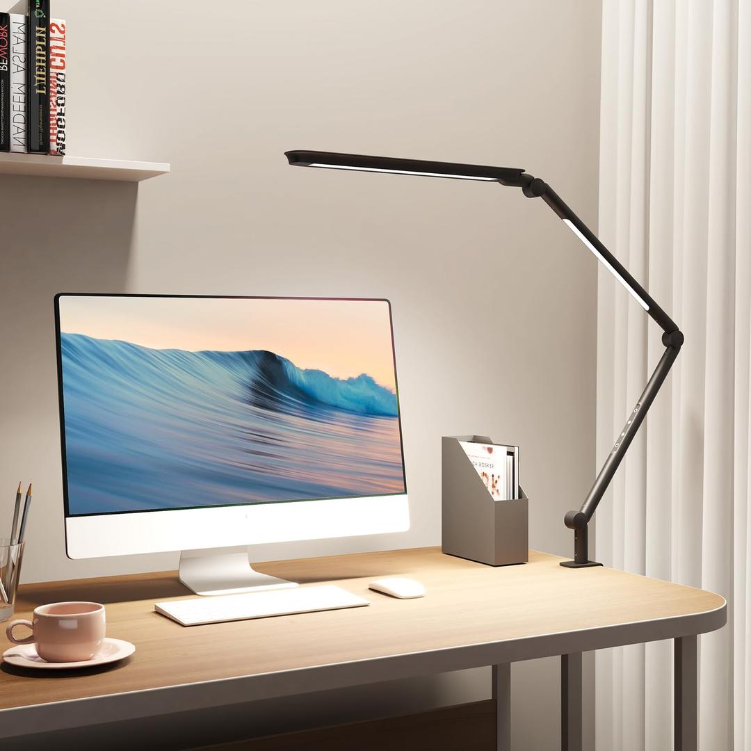 LED Desk Lamp, Dual Light Sources Desk Lamp for Home Office Dorm, Stepless CCT and Brightness Control with Remote, Adjustable Swing Arm