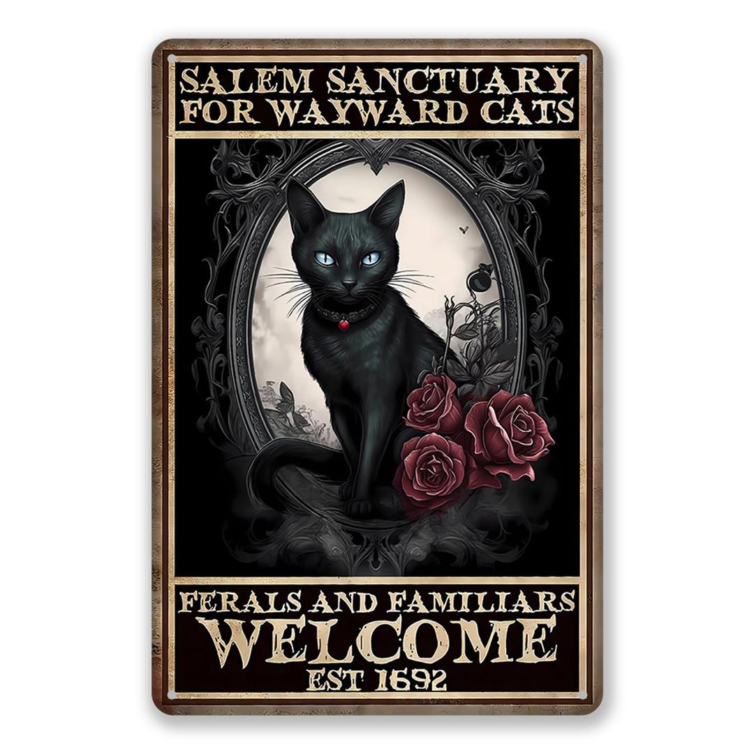 Black Cat Gothic Decor, 8 x 12 inch Home Wall Decor, Wall Art Cat Gifts for Cat Lovers