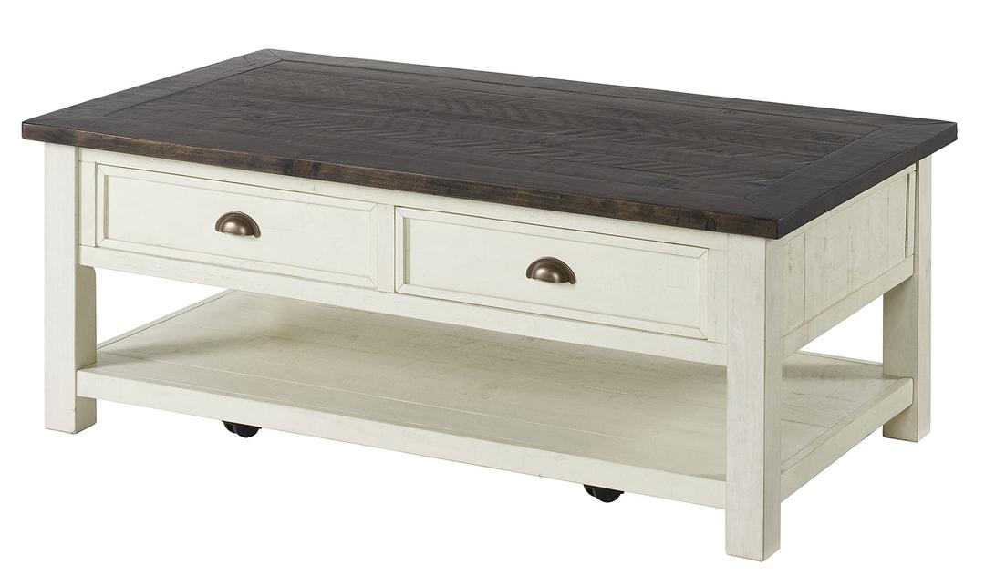 Martin Svensson Home Solid Wood Coffee Table, Cream White with Brown Top