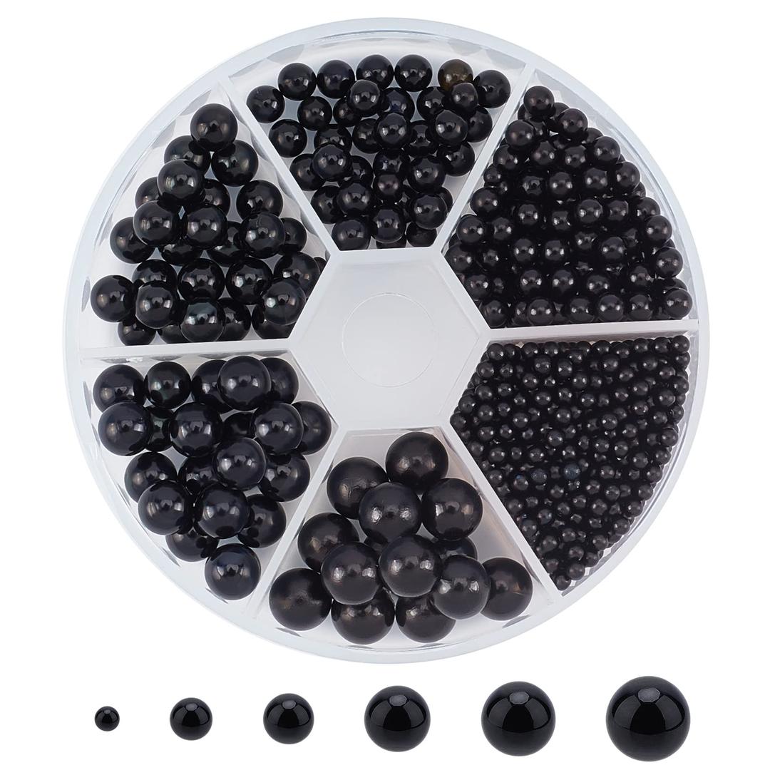 PH PandaHall 1100pcs 6 Sizes Pearl Beads No Hole Beads Undrilled Beads for Crafts Halloween Make Up Nail Round Acrylic beads for Vase Filler, Wedding, Party Home Decoration, Black (2.5/4/5/6/7/8mm)