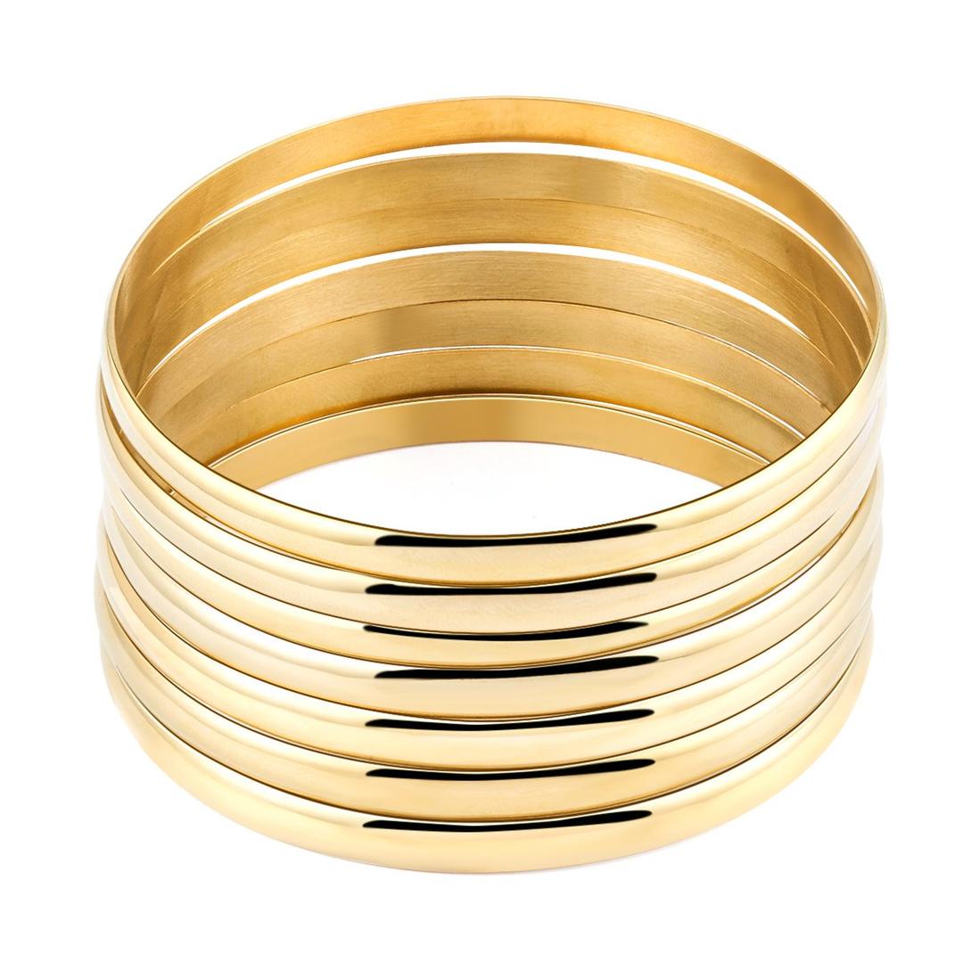 Faenlior 18k Gold Plated Bangle Bracelet 7 Pieces Set Stack-able Accessories Jewelry for Women Girl