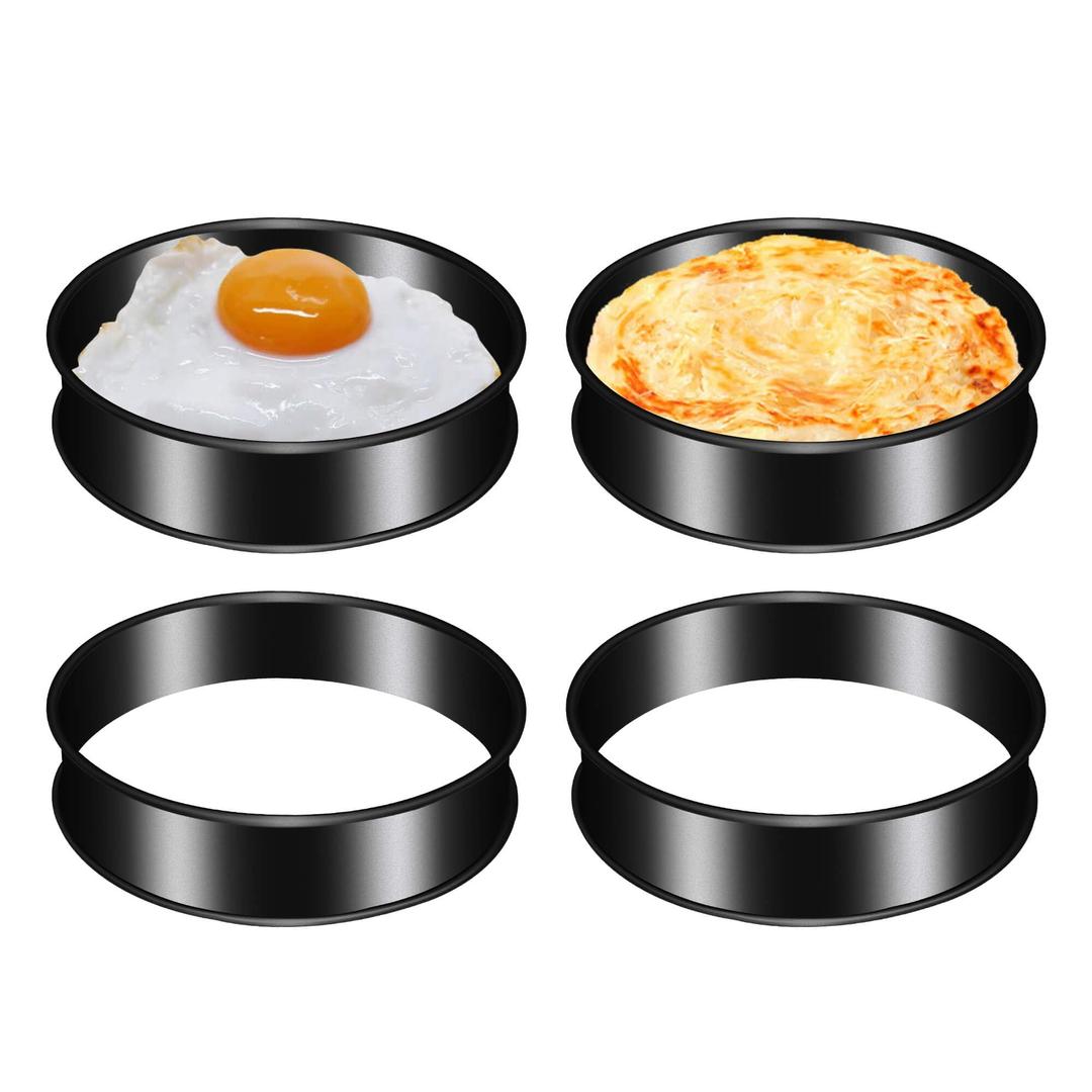 4Pack Crumpet Rings NONSTICK English Muffin Rings 4"-Round Crumpet Molds -Stainless Steel Tart Rings-Ring molds for Cooking Baking-Round Metal Cooking Ring Molds (4-inch-4PCS)