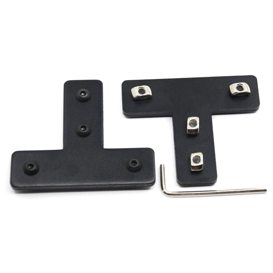 2PCS Black T-Shape Corner Bracket Plate with 8PCS M4 Screws and 8 PCS M4 T-Nuts, 4-Hole Outside Joining Plate for 2020 Series Aluminum Profile 3D Printer Frame