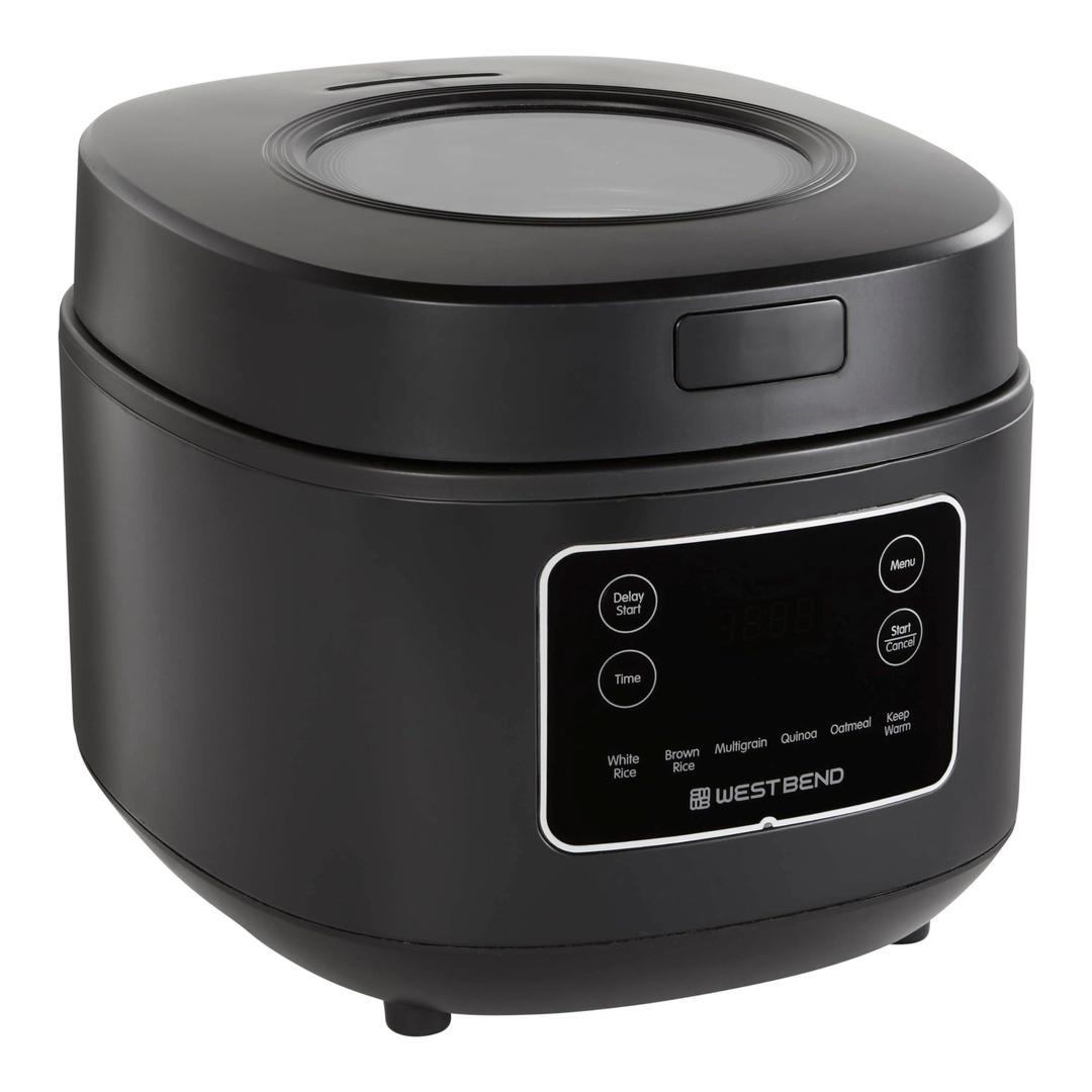 West BendProgrammable Rice & Grain Cooker with 7 Preset Functions, Includes Delay Start and Keep Warm, Features Easy View Window & Steam Basket, 12 Cups Cooked (6 Uncooked), Black