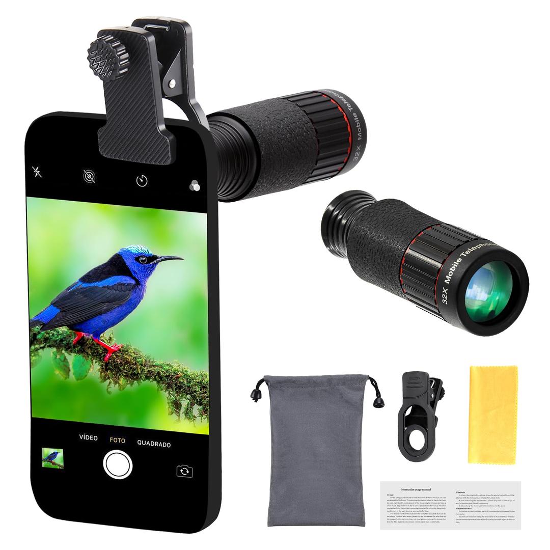 32X Long Focus Telephoto Phone Lens for iPhone and Android, Zoom Cellphone Camera Lens with Phone Clip for Picture Video Taking