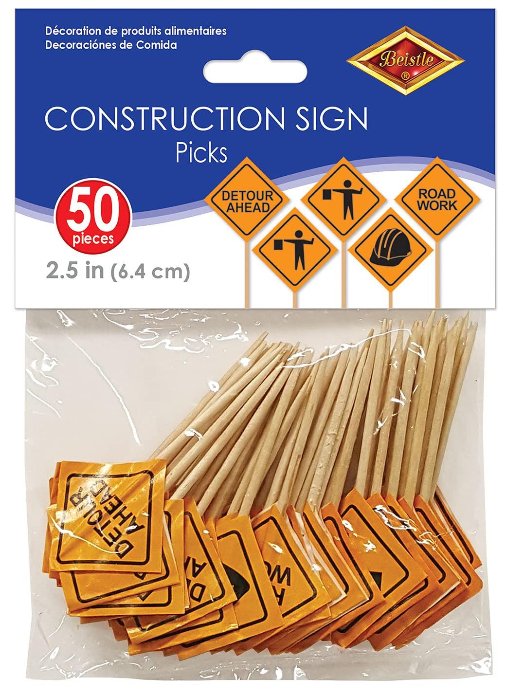 Beistle, 2 1/2-Inch, Orange/Black Construction Signs Picks