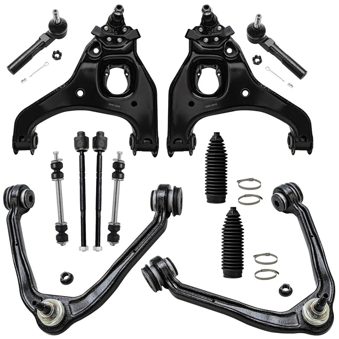 Detroit Axle - Front End 12pc Suspension Kit for RWD Chevy Silverado GMC Sierra 1500 1999-2006, 4 Control Arms w/Ball Joints 2 Sway Bars 4 Tie Rods 2 Boots 2000 2001 2002 2003 2004 2005 Replacement