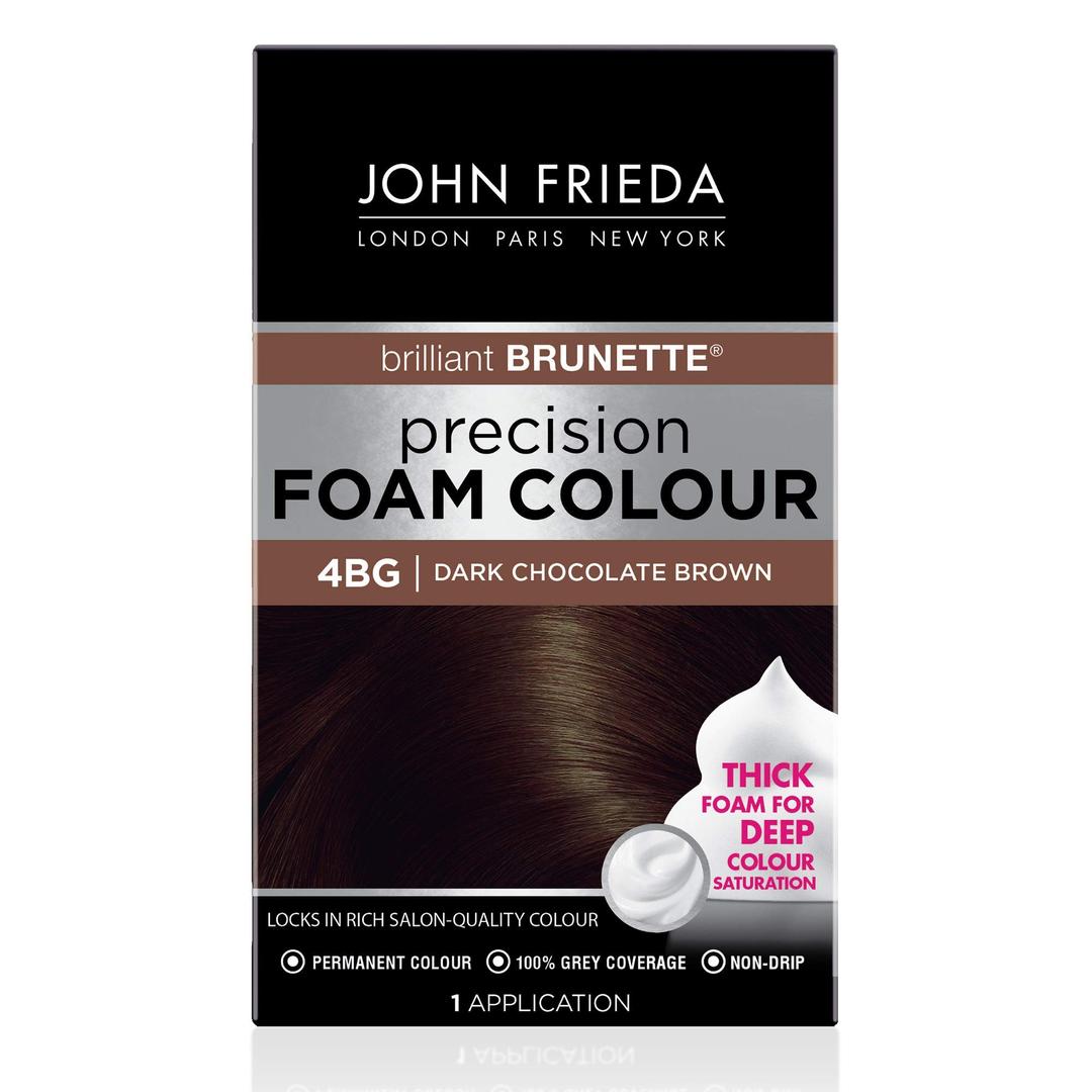 John FriedaBrown Permanent Precision Hair color Foam Hair Color Kit, Brown Hair Dye, 4BG Dark Chocolate Brown Hair Color, 1 Application