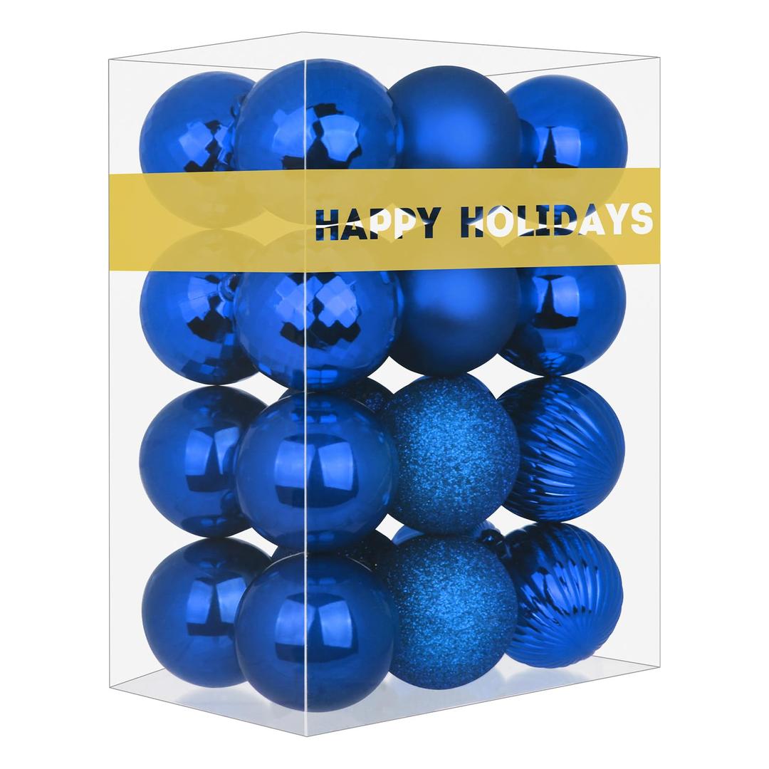 24Pcs Christmas Balls Ornaments for Xmas Tree - Shatterproof Christmas Tree Decorations Medium Hanging Ball Blue 2.5in x 24 Pack