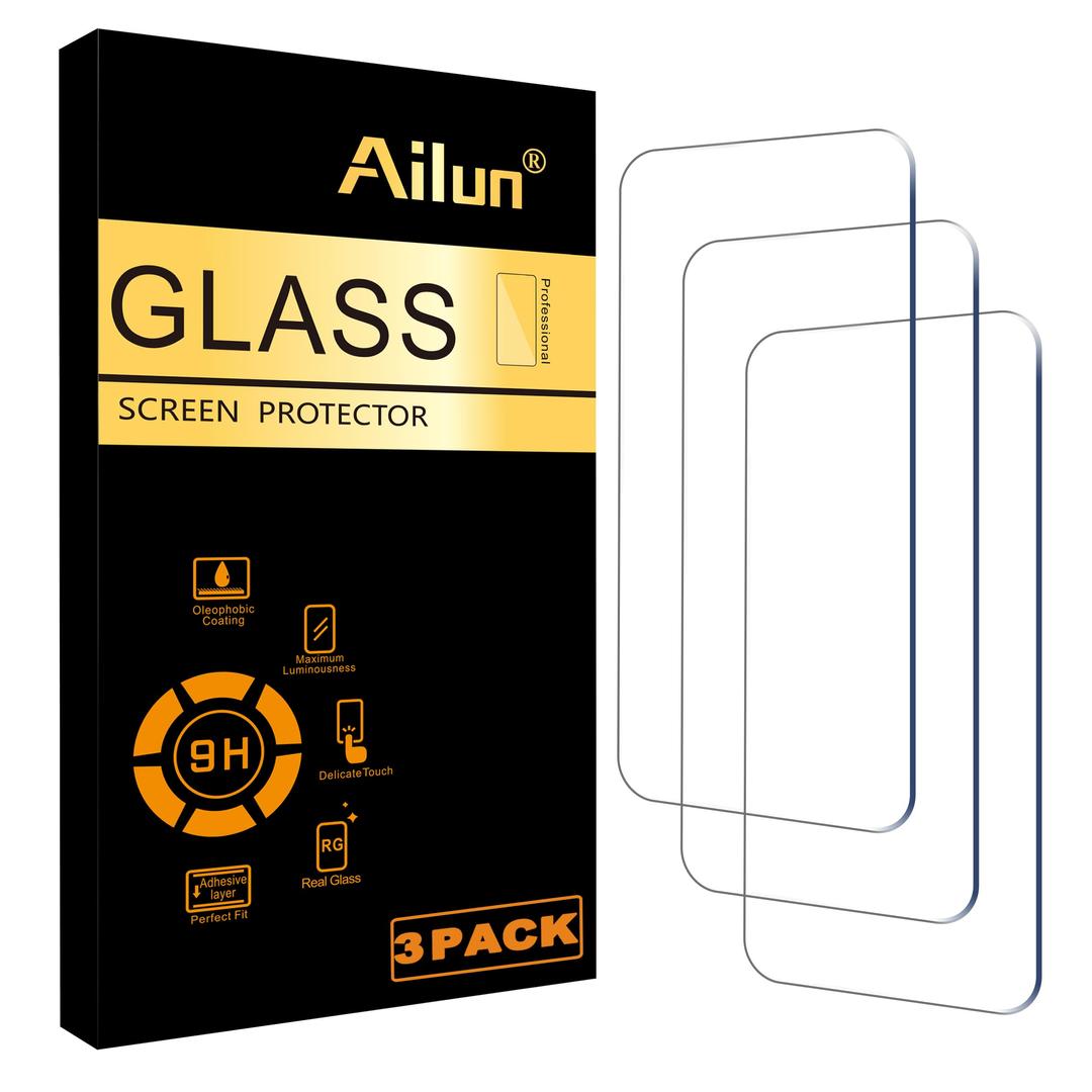 AilunGlass Screen Protector for iPhone 16 / iPhone 15 / iPhone 15 Pro [6.1 Inch] Display 3 Pack Tempered Glass, Dynamic Island Compatible, Case Friendly [Not for iPhone 16 Pro 6.3 Inch]