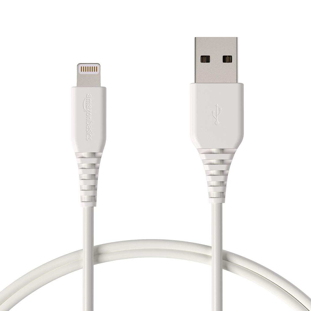 Amazon Basics MFi-Certified USB-A to Lightning Cable for Apple iPhone and iPad - 3 Feet (0.9 Meters), White