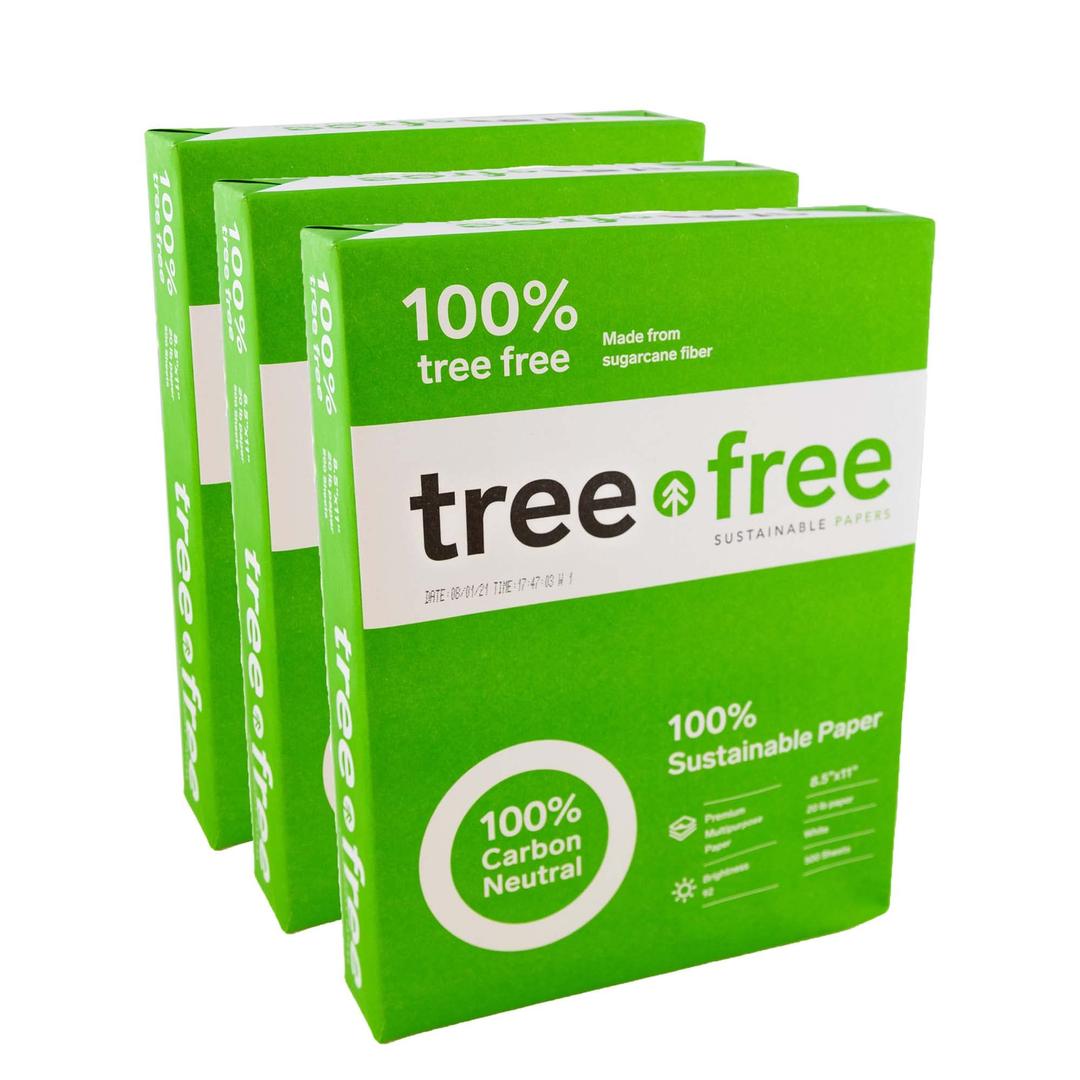 Tree Free Copy Paper, 20 LB, 8.5" x 11", 92 Bright 100% Tree Free Carbon Neutral Acid Free, Made from Sugarcane Waste Fiber (500/Ream), 3-Reams