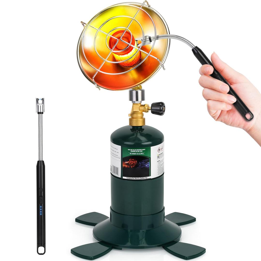 Portable Propane Heater for Camping Outdoor Space Garage Patio Heater 6200BTU Power with Control Valve Cordless 1lb Small Propane Foldable Gas Tank Holder for Fishing Hunting Tent Garage Backyard Use