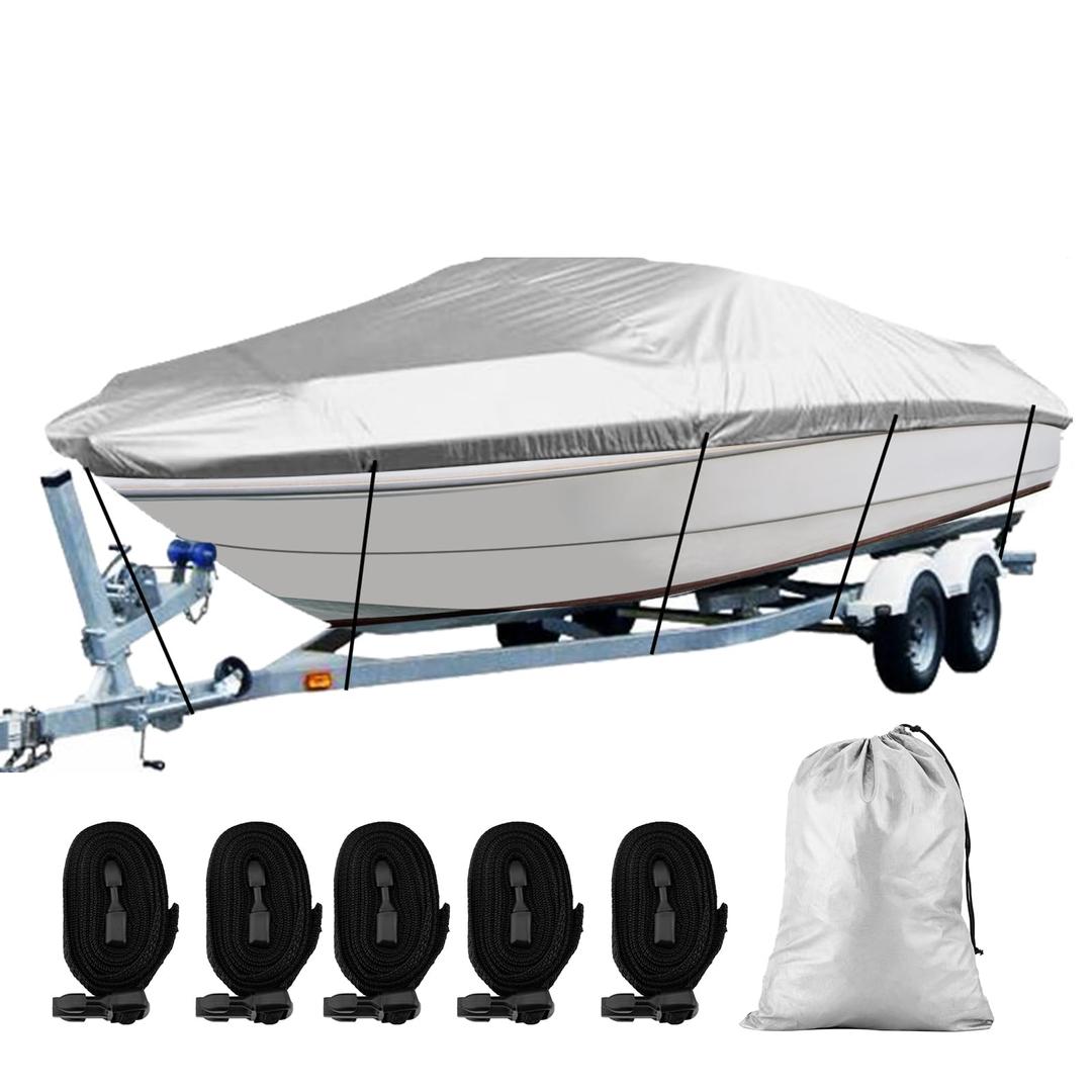 SPORTYOUTH Boat Cover 17-19ft, Trailerable Boats Cover Waterproof UV Protection 210D Oxford Fabric Fit V-Hull Tri-Hull Fish & Ski Boat Pro-Style Runabouts Bass Boats, 17'-19' Long 102" Wide