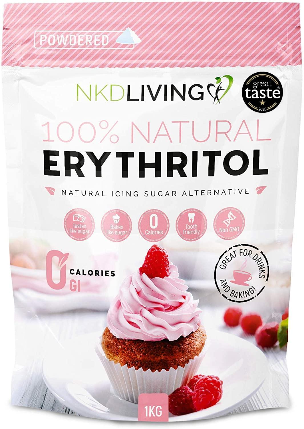 NKD Living Powdered Erythritol - Zero Calorie Icing Sugar 1kg (2.2 lb)