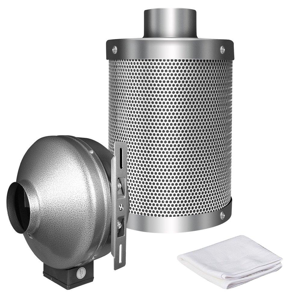 iPower GLFANXINL4FILT4M 4 Inch Filter & Inline Combo Fan Duct Ventilation Pre-Filter, 4" Fan & Filter, Silver