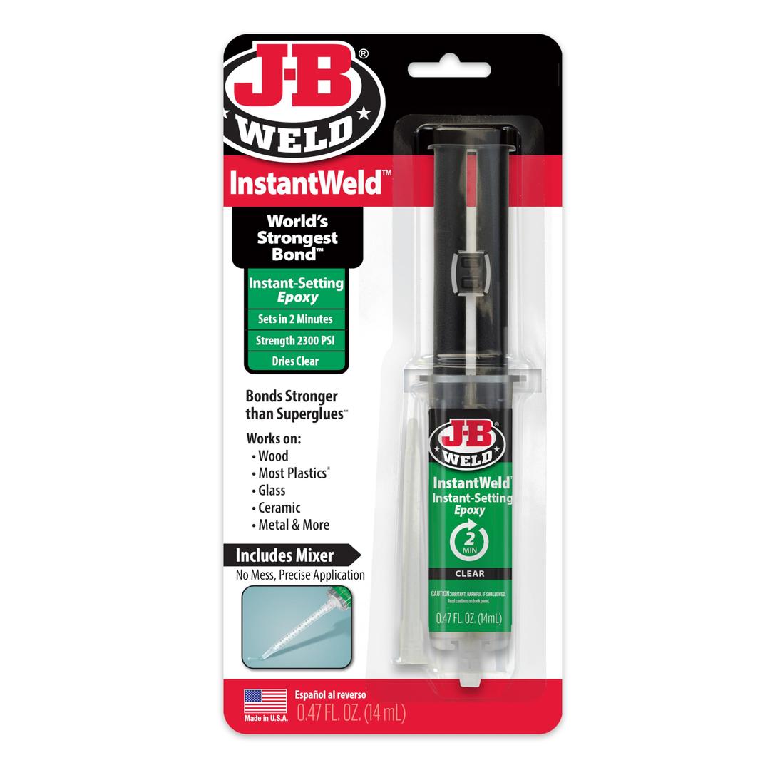 J-B WeldInstantWeld - Clear, 2 Minute Set Epoxy Adhesive, Static Mixer No Mess Application - 14ml