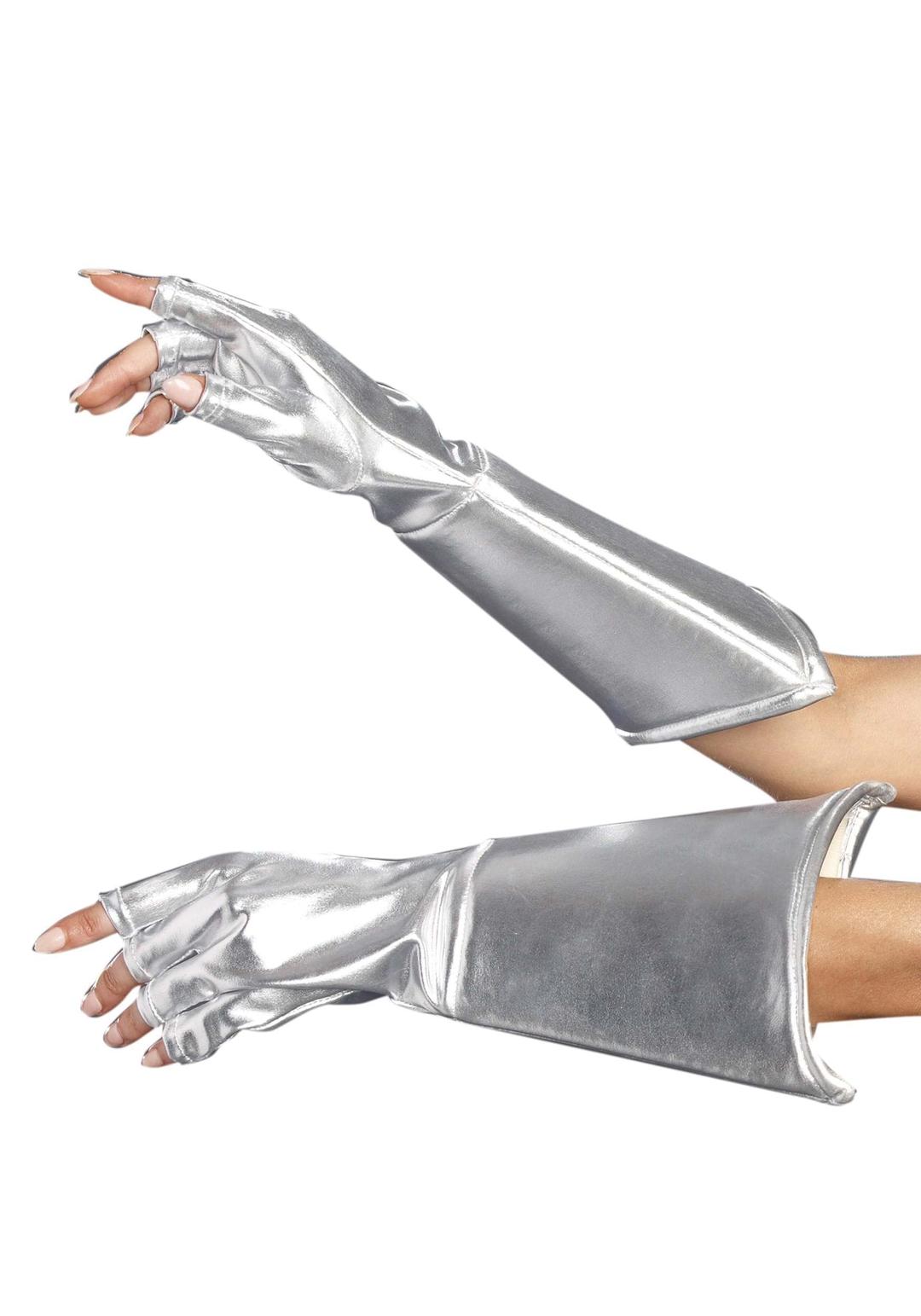 DreamgirlWomens Silver Gloves, Space Alien Costume Accessory, Medieval Galaxy Gloves Halloween Costume Accessory