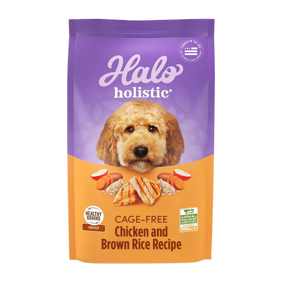 Halo Holistic Dog Food, Complete Digestive Health Cage-Free Chicken and Brown Rice Recipe, Dry Dog Food Bag, Adult Formula, 21-lb Bag