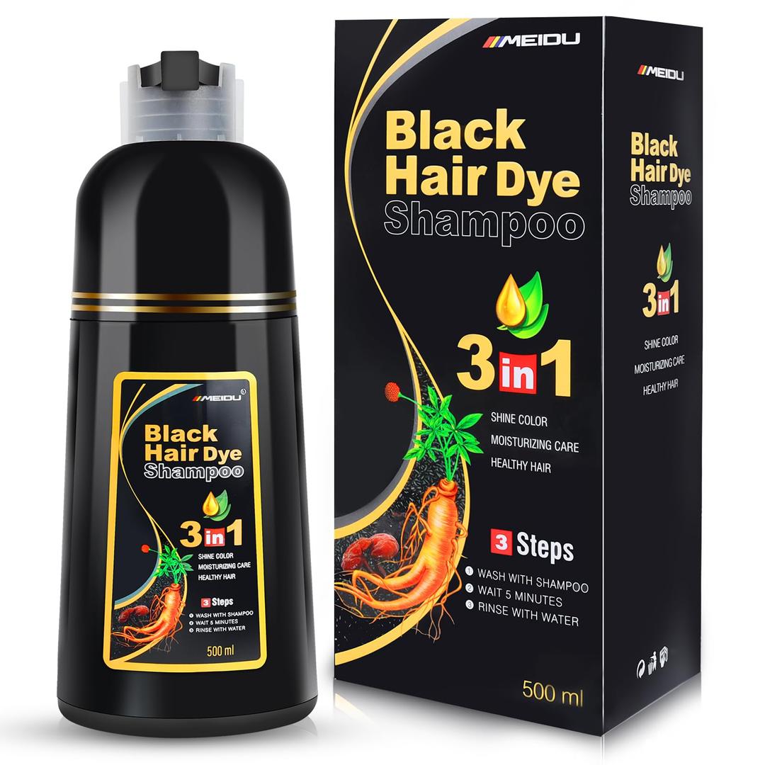 IIIMEIDUHair Dye Shampoo 3 in 1 for Gray Hair, Herbal Ingredients Shampoo Black Hair Dye for Women Men, Grey Coverage Shampoo 500ml (Black)