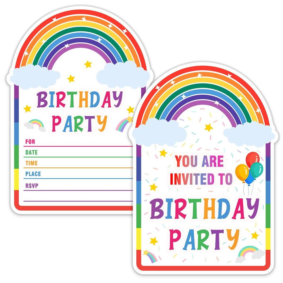 Simimi art 30 Rainbow Birthday Party Invitation with Envelopes, Birthday Party Invitation Cards, Kids Party Celebration