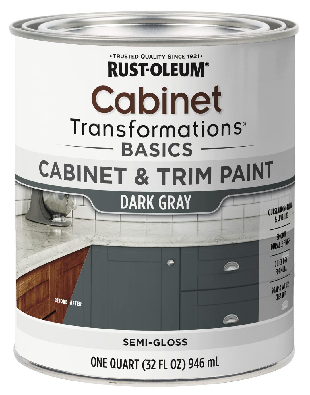 Rust-Oleum 372010 Transformations Basics Cabinet & Trim Paint, Quart, Dark Gray 32 Fl Oz (Pack of 1)