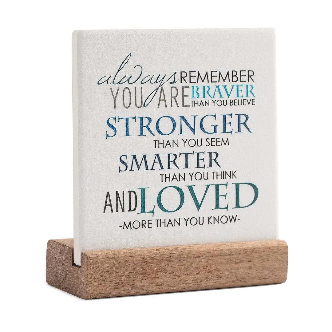 Lukiejac Inspirational Quotes Desk Decor Gifts For Women Best Friend Encouragement Cheer Up Gifts Office Inspiration Positive Plaque With Wooden Stand For Cowoker Motivational Sign For Birthday (Blue)