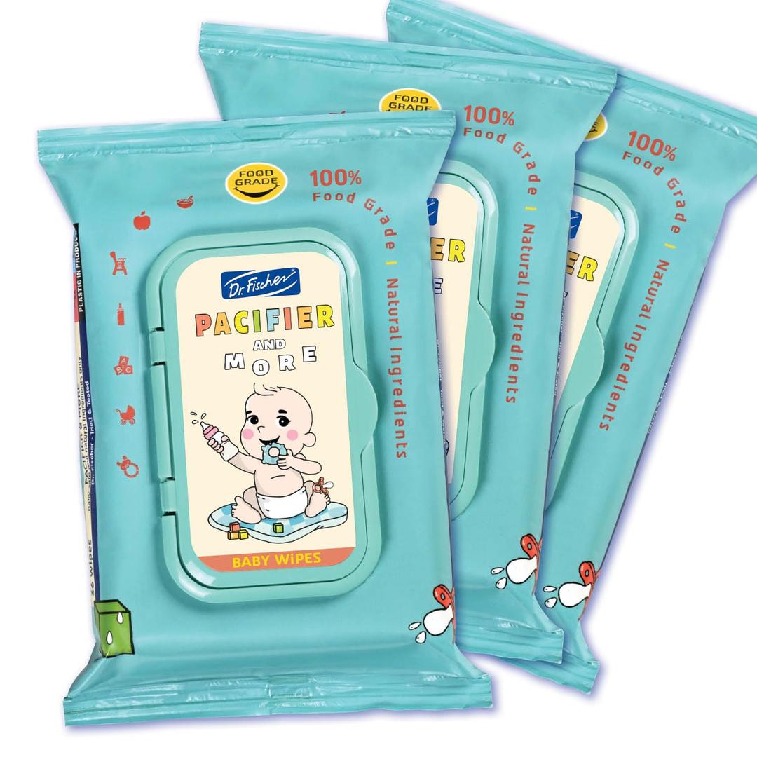 Dr. FischerPacifier and Bottle Wipes, 100% Food Grade Teether Wipes with Natural Ingredients.