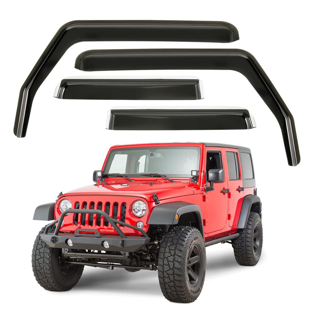 Partol Window Visor Side Window in-Channel Deflectors for Jeep Wrangler JK Unlimited 4-Door 2007-2017, Sun Rain Wind Shade Visor Guard, Pack of 4