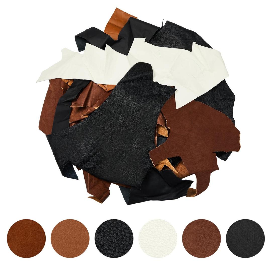 Sweetude 3 lb Leather Scraps Mixed Earth Tone Colors Leather Remnants Real Cowhide Upholstery Leather Sheets for Crafts Wallet Bag Purses Making Tooling Knife Sheath Material