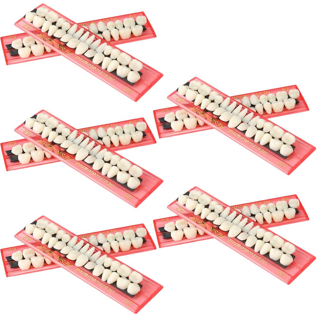 Nuanchu 280 Pcs False Teeth Acrylic Resin Denture Replacement Fake Teeth 10 Sets Denture Tooth Kit Upper Lower Dental Materials 23 A2 for Halloween DIY Dental Education Teeth Teaching Model