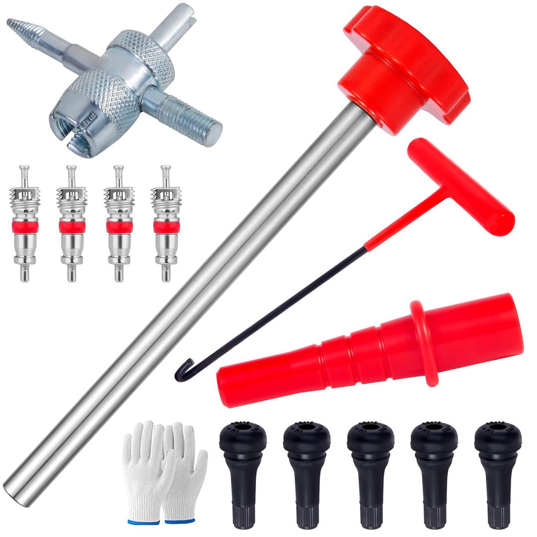 Quick Change Tire Valve Tool Kit,Tire Valve Stem Core Quickly Replacement Tool Kit,Perfect Tool for Replacing Leaky Valves in Cars,ATVs,Trucks,Motorcycles, etc.with 5 TR413 Valve,4-Way Valve Tool