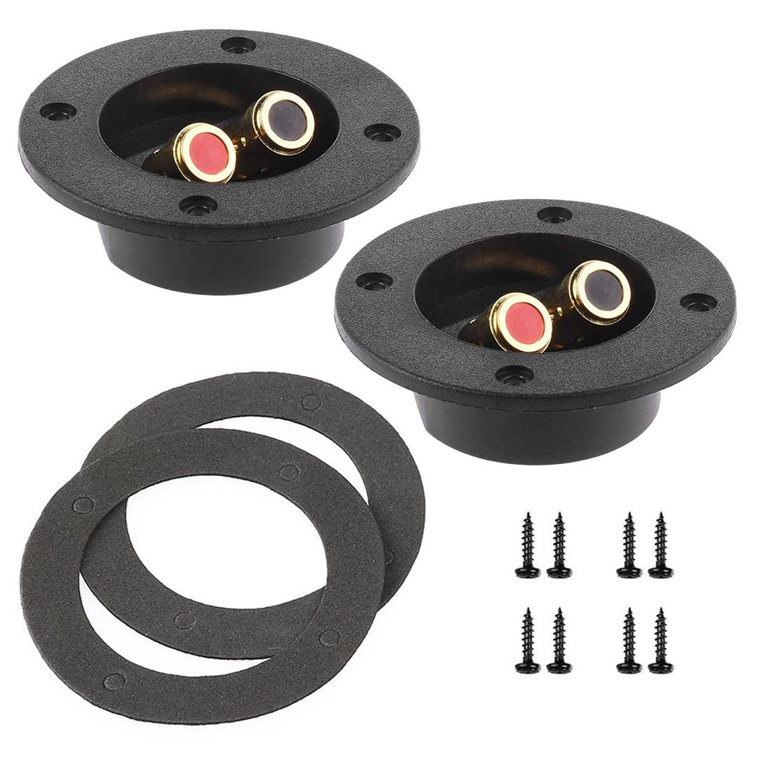 2 Pcs 3” Double Binding Round Gold Plate Push Spring Loaded Jacks Speaker Box Terminal Cup