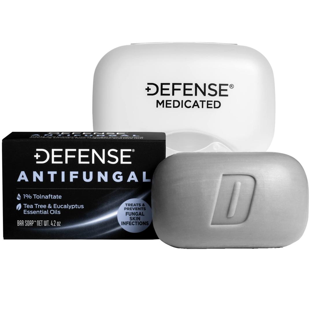 Defense Antifungal Bar Soap | Jock Itch, Ringworm, Athlete's Foot, Skin Fungus | Medicated Anti Fungal Treatment (One Bar with Snap-Tight Case)