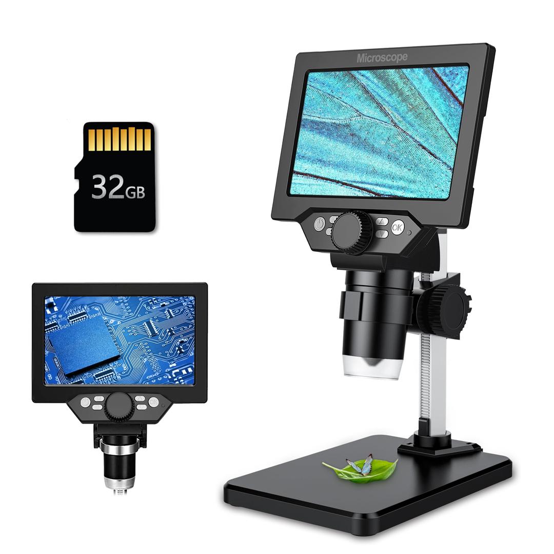 LCD Digital Microscope,5.5 Inch 1080P 10 Megapixels,1-1000X Magnification Zoom Wireless USB Stereo Microscope Camera,10MP Camera Video Recorder with HD Screen