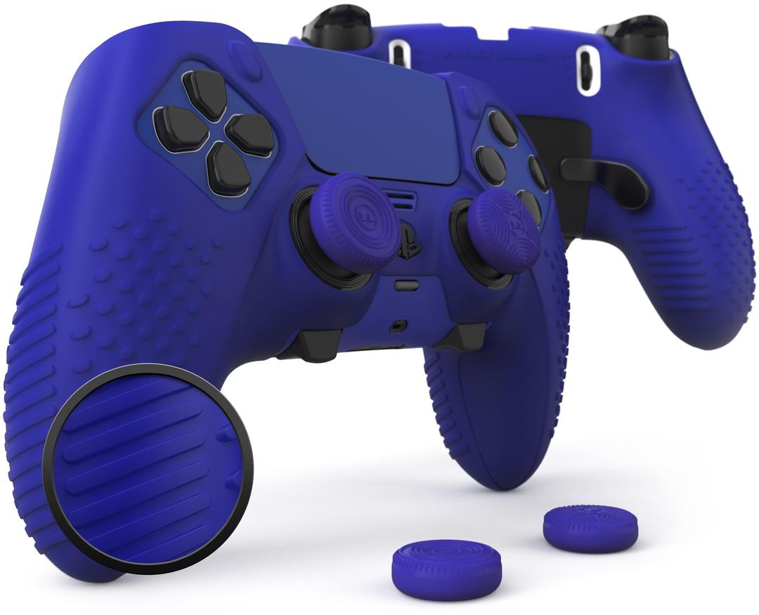 Foamy LizardEclipse PS5 Edge Controller Skin Combo Set | Dock Compatible, Protector Decals, Anti-Slip Soft Gel Silicone Cover, Faceplate Shell & Thumb Grips for Playstation 5 DualSense Edge (Blue)