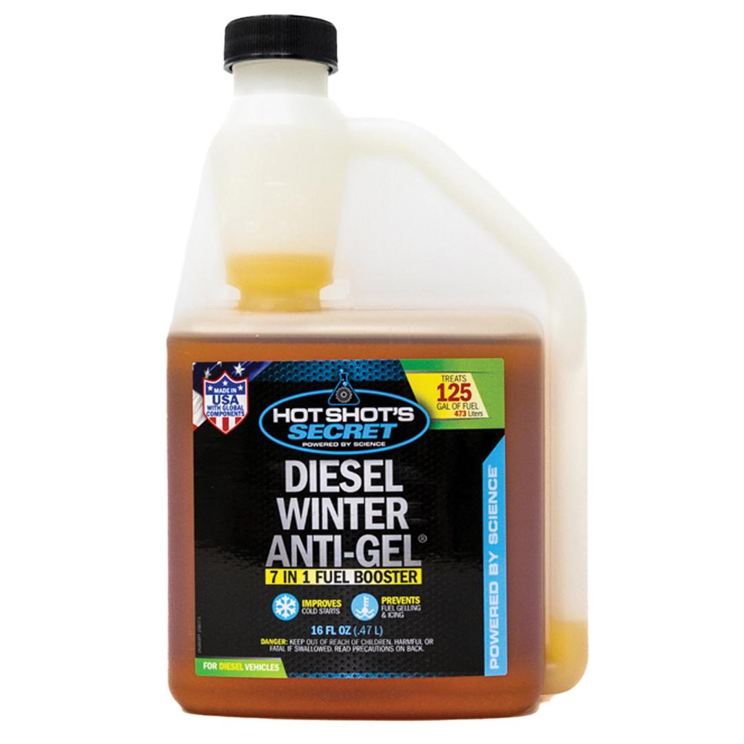 Hot Shot's Secret Diesel Winter Anti-Gel– 16 Oz Squeeze, 7-in-1 Diesel Fuel Additive – Prevents Gelling and Fuel Line Freeze-Ups – Boosts Cetane – Cleans Injectors – Improves Performance, Amber