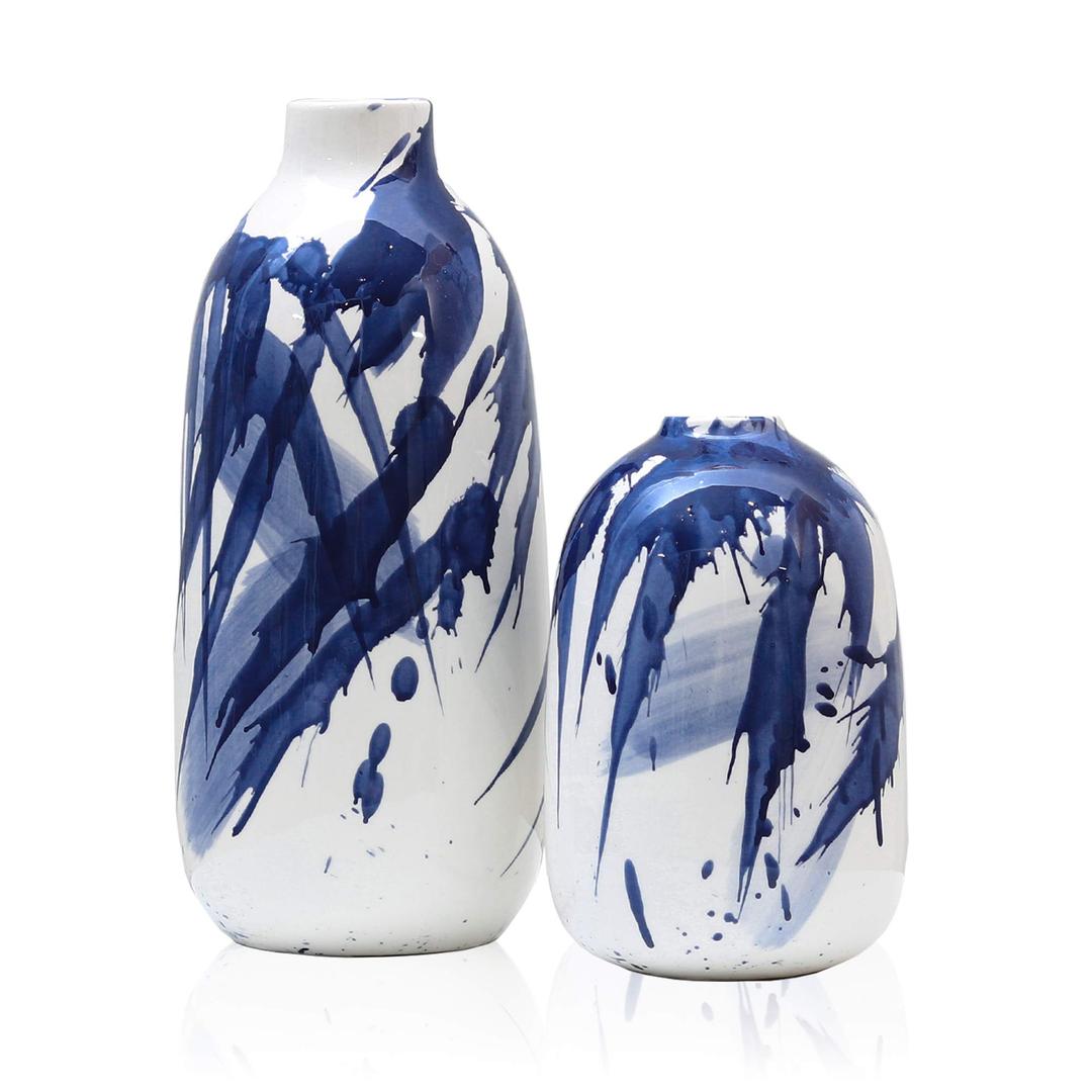 TERESA'S COLLECTIONSNavy Blue and White Porcelain Flowers Ceramic Vases for Home Decor,Decorative Ocean Chinoiserie Vase for Mantel,Shelf,Living Room,Table,Housewarming Gifts for Mom,10"2PCs Vase Set