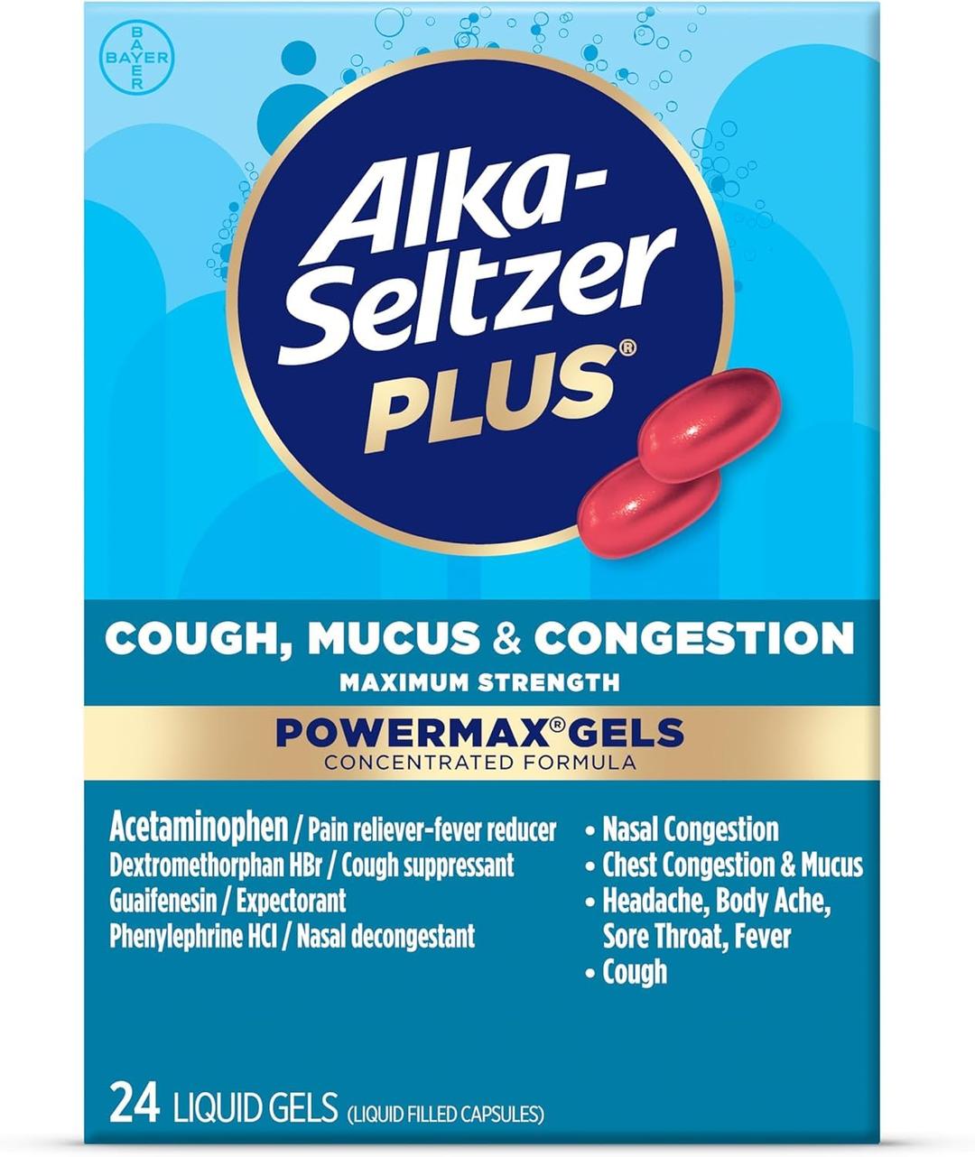 ALKA-SELTZER PLUSMaximum Strength Cough, Mucus & Congestion Powermax Liquid Gels, 24 Count