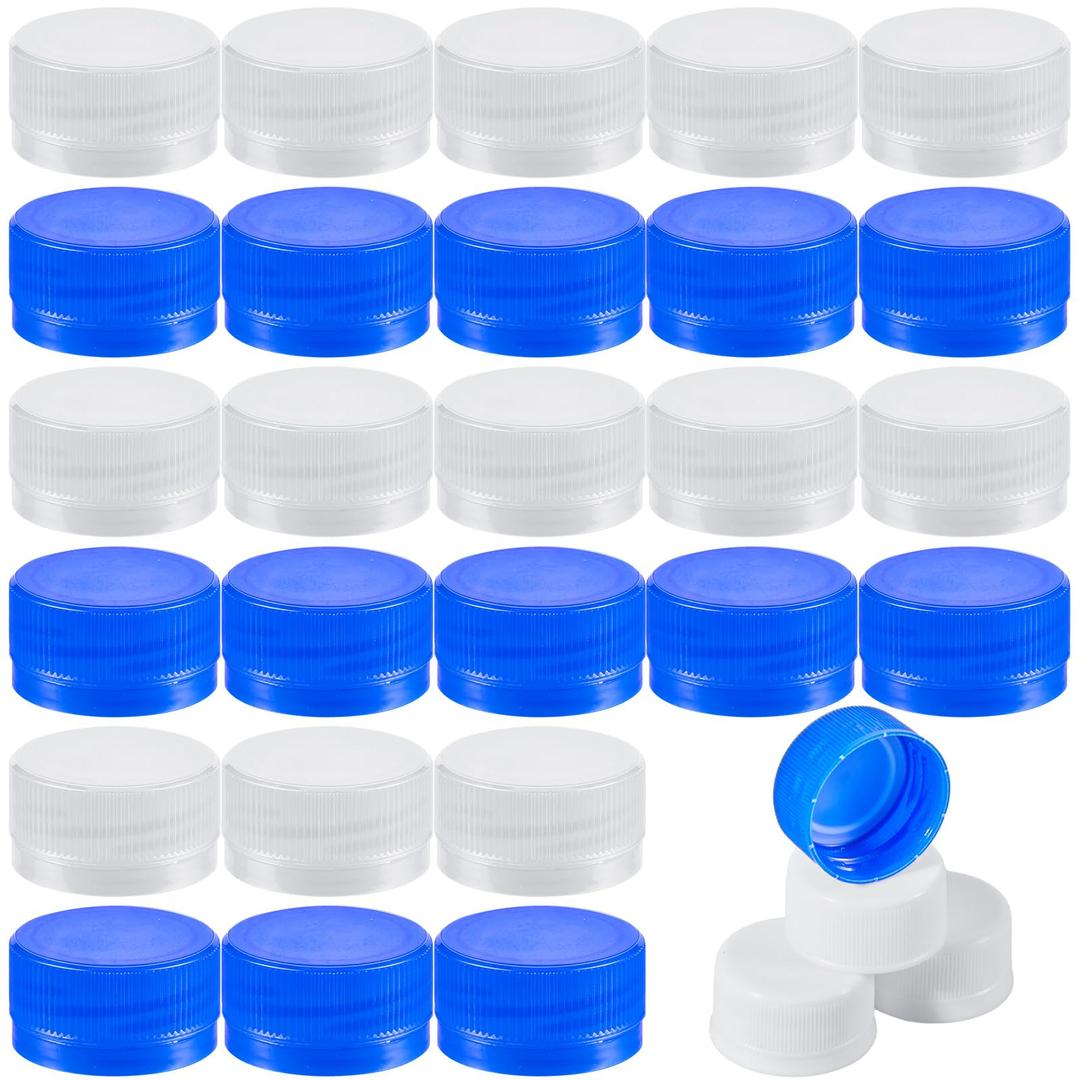 Dandat30 Pcs Water Bottle Caps Plastic Screw Lids 28mm Leak Free Reseal Caps for Bootleg Smuggle Hide Drink Concerts Sports Festivals (White, Blue)