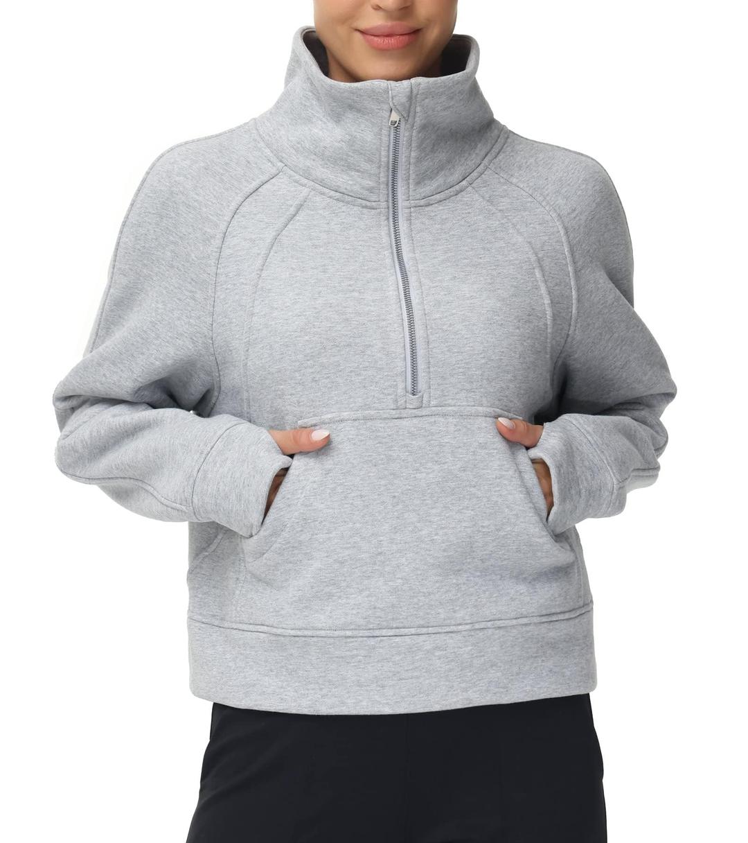 THE GYM PEOPLEWomens' Half Zip Pullover Fleece Stand Collar Crop Sweatshirt with Pockets Thumb Hole