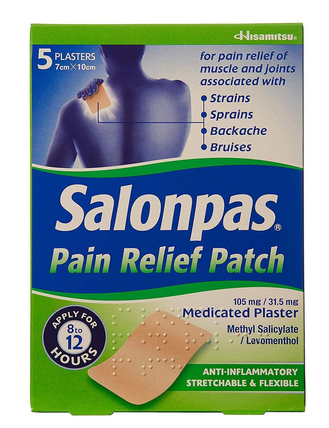 SalonpasPain Relief Patch - 5 Pack - Medicated Plaster for Joint & Muscle Pain